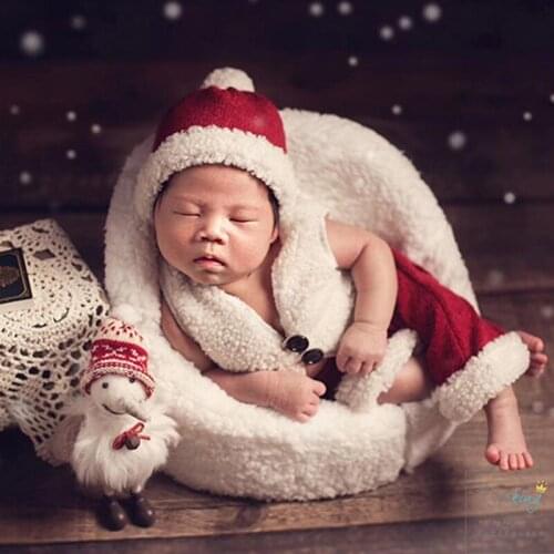 Newborn Photography Props Accessories Baby Christmas Hat+Vest+Pants Child Christmas Photography Clothing Baby Photo Props