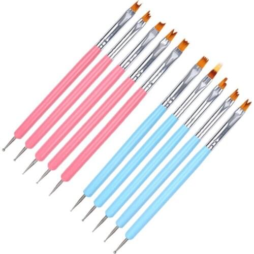 Professional 5pcs Acrylic Painting Nail Art Brush Petal Pattern Floral & Dotting Brush Pen 2 ways Manicure Sawtooth Pen 100sets