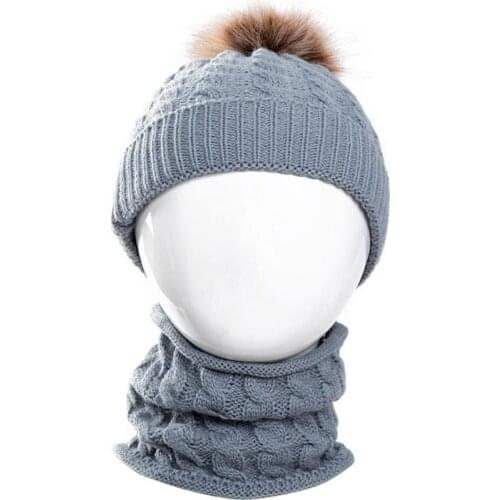 1pc Warm Pom Pom Ball Decor Kids Hat Windproof Winter Knit Hat Beanie Cap With Neck Scarf For Baby Clothing Accessories