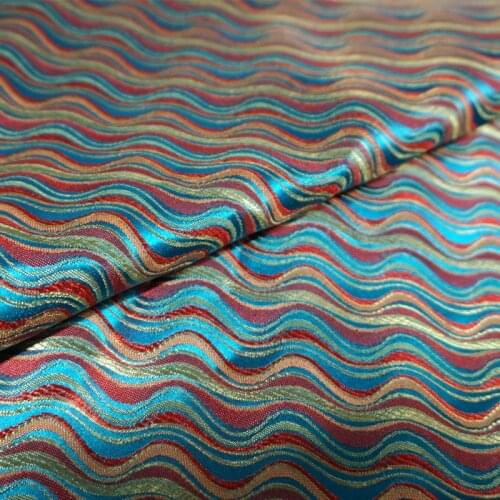 Blue wave satin silk brocade cloth for DIY bag COSPLAY/Kimono/Mongolia clothing/cheongsam/Stage suit 1 order=1meter