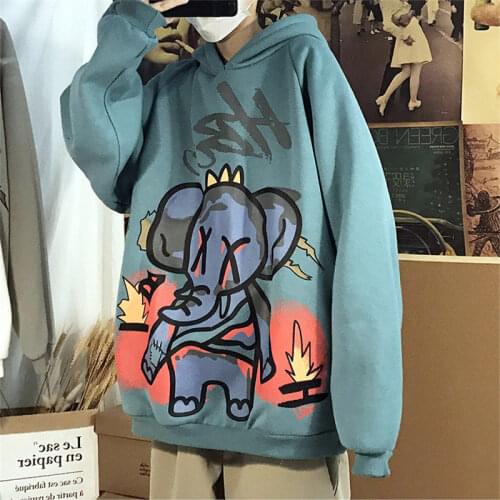 Anime Men Elefant Sweatshirt For Boys Casual Loose Hoodie Harajuku Long Sleeve Men Women Clothing Cute Animal Hoodie Coats Male
