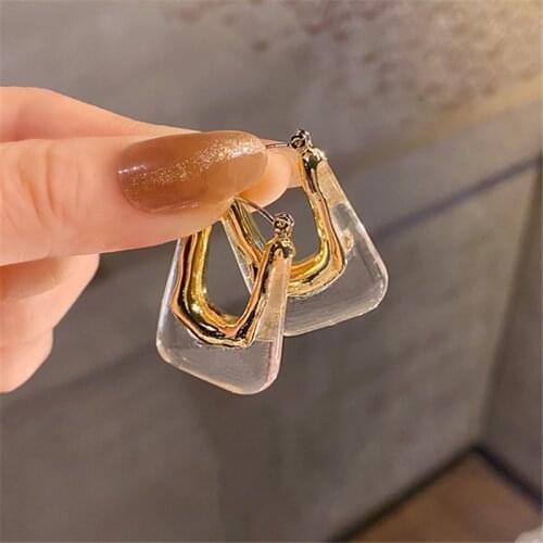 IOY IRENE Hyperbole Transparent Resin U Hoop Earrings Women Large Acrylic Irregular Geometric Vintage Huggie Earring jewelry 021