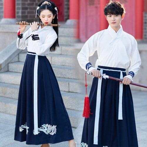 Womens Ancient Dress White Blue Cross collar Ru skirt ancient dress large womens two piece mens suit class suit