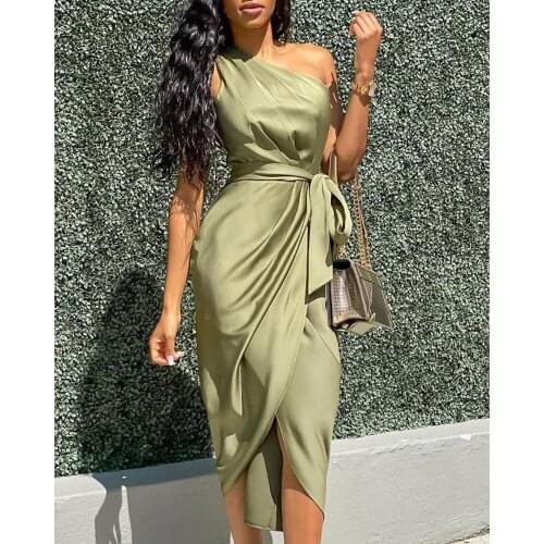 2020 Summer Fashion Women Elegant Sexy Party Dress One Shoulder Ruched Design Party Dress