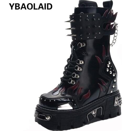 Inner Leather Increased 11cm Martin Boots Winter New Metal Chain Lace Cool Personality Rivet Thick Bottom and Velvet Short Boots