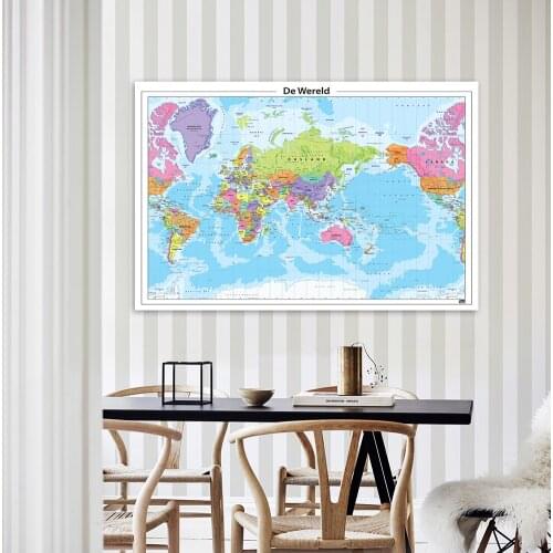 150*100 cm Political Map of The World Non-woven Canvas Painting Wall Art Poster Home Decoration Office School Supplies In Dutch