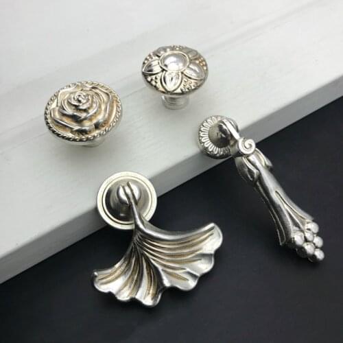 2pcs 29mm Kitchen Cabinet Handle Antique Silver rose Funiture Pull Zinc Alloy Dresser Drawer Wardrobe wine Closet Knob