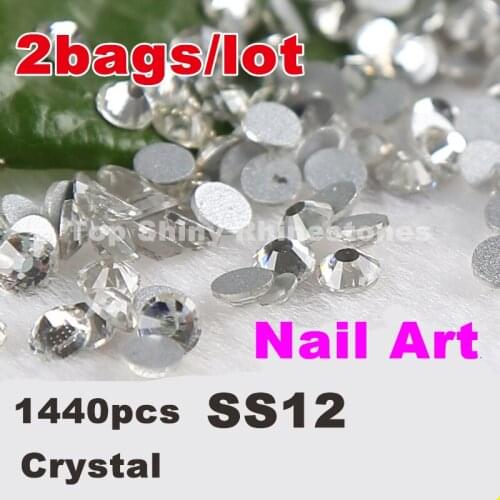 2bags/lot SS12 (size 3.0~3.2mm)1440pcs Non Hotfix Rhinestone Loose Clear Glass Material Flatback Crystal Nail Art Rhinestones