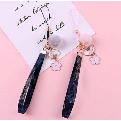 2020 New Design 1 Piece High Quality Fashion Flowers Fans Plush Balls Pendant Mobile Phone Strap Cute Key Chains Lanyard