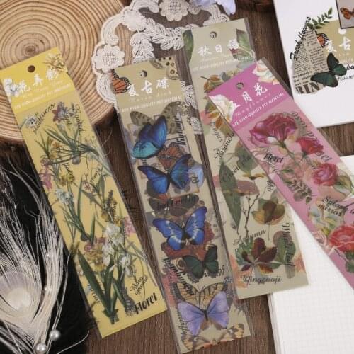 3pcs Butterfly Stickers Flowers Vegetation Decoration Sticker Label PET Scrapbook Planner Diary Album Stationery School Supply