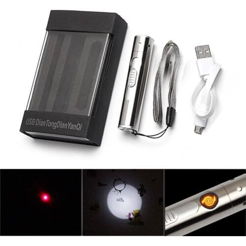 3in1 Mini Electronic Cigarette Lighter LED Flashlight Infrared Light Recharge USB Toy Sports Windproof Electric Charging