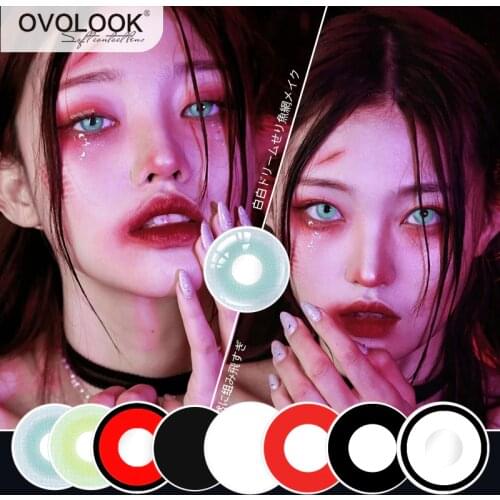 OVOLOOK-2pcs/pair 10 Tone Halloween Cosplay Cometic Lenses Multicolored Colored Contact Lenses Anime Lenses Eye Color Lens Red