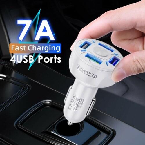 4 Port USB Phone Car Charger Adapter LED Display QC 3.0 Fast Charging Accessory Fast Charging Charger Adapter Cigarette Lighter