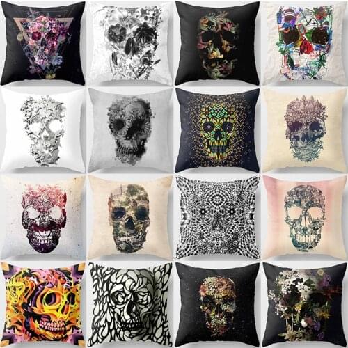 Different skull and flowers creative pattern pillow cases short velvet high quality thick pillow case covers 45cmby45cm
