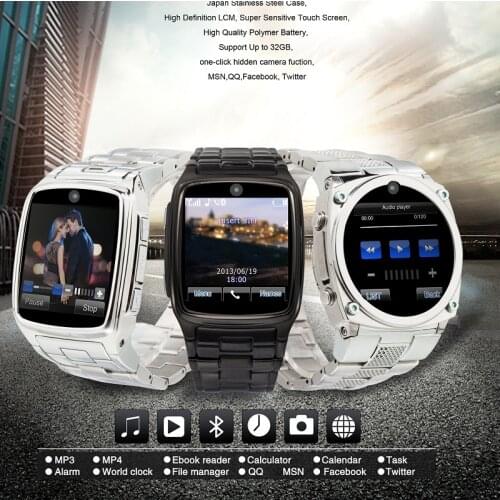 Cheap !Stainless Steel man Watch Mobile Phone with sim Touch Screen GSM metal body hand Watch Mobile Phone for ios and android