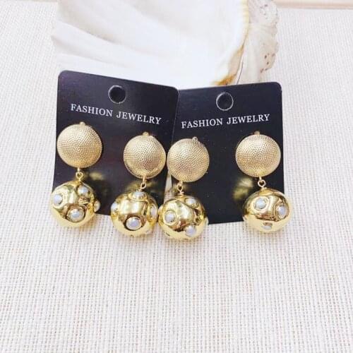 24K Gold Plated Personality Earring Pave Pearl Round Woman Earring For Gift Wholesale 2019 New Earring