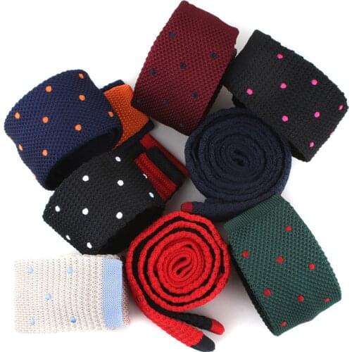 Linbaiway 6cm Knitted Necktie Mens Polka Dot Polyester Flat Knit Necktie Mens Knitting Wedding Party Suits Tie Custom Logo