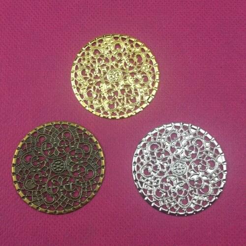 20pcs/lot 40mm Metal Filigree Flowers Slice Charms base Setting Jewelry DIY Components Gift box decoration diy for cosplay