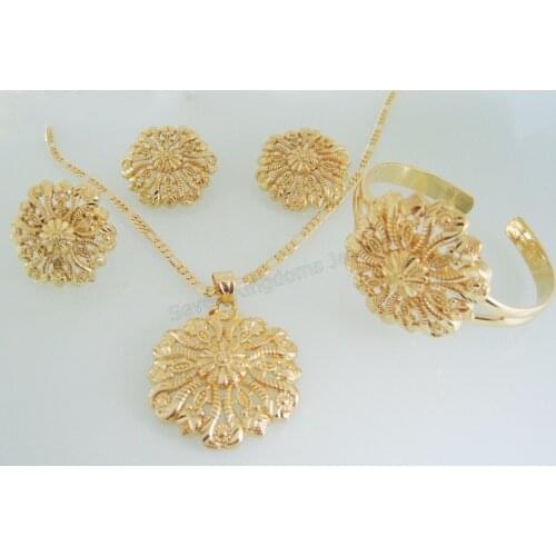 MIN ORDER one piece/ FLOWER PATTERN EARRING 24" FIGARO NECKLACE PENDANT BANGLE RING BRIDAL WEDDING SET Ethiopian Ethiopia