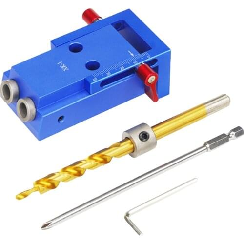 Pocket Aluminium Alloy Oblique Hole Jig Kit System for Wood Working Punch Locator with 9.5mm Puncher Woodworking Tool Set
