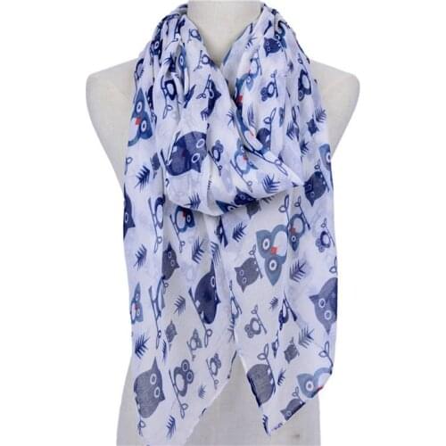 2018 New Fashion Cute Animal Black White Blue Cartoon Owl Print long Scarf Snood Shawls For Ladies