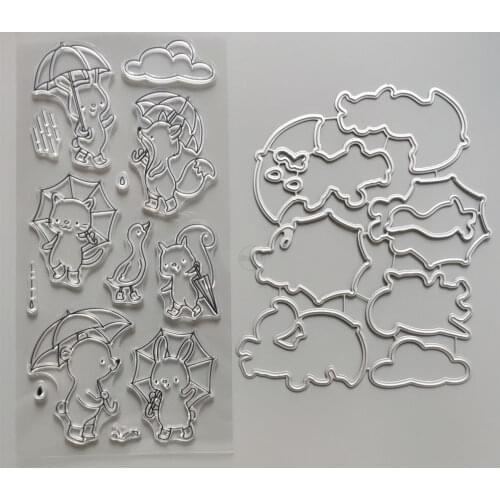 2021 New Little Bear Umbrella Clear Stamps and Metal Cutting Dies DIY Scrapbooking Embossing Album Seal Template Punch Stencils