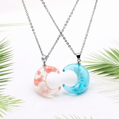 Zhijia new ladies fashion europe and american popular Transparent Resin moon design pendant necklace for female