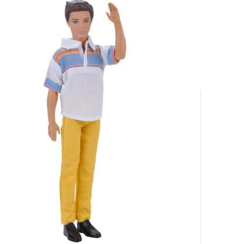 1set Fashion Doll Clothes For Ken Doll Yellow Pants & White Shirt Clothes For Barbies Boyfriend Ken 1/6 Male Doll Accessories