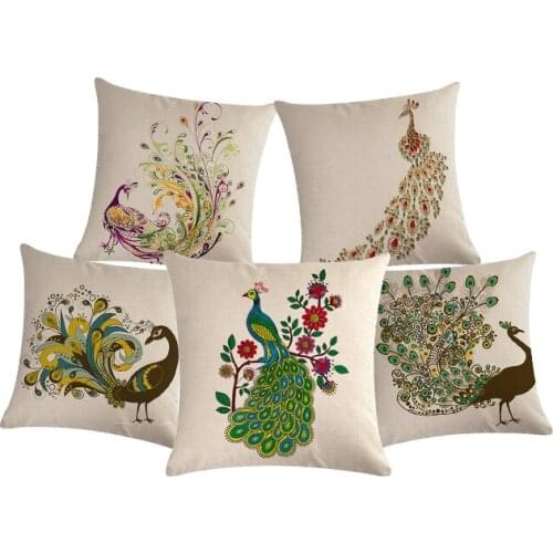 Peacock Sofa Cushions Home Decor Cotton Linen Square Sofa Bed Car Print Pillow Cover 45x45cm Cushion Cover
