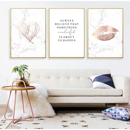 Nordic Posters and Prints Heart Lip Letter Wall Art Picture Marble Style Canvas Painting for Living Room Home Decor
