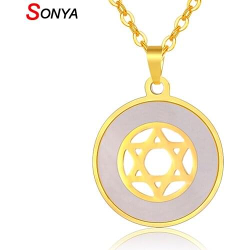 SONYA Ethnic Star of David Pendant Necklace For Men Women Solomon Seal Six-pointed Star Necklace Stainless Steel Jewelry Gift