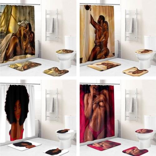 3D Lovers Mature Girl Pattern Waterproof Fabric Bathroom Curtain Shower Curtain Cover Non Slip Carpet Toilet Cover Bath Mat