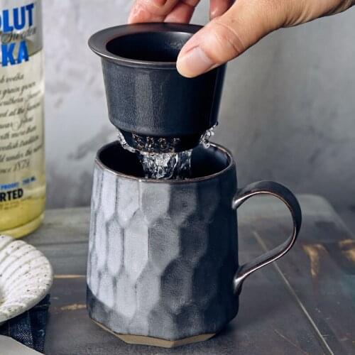 Japanese Zen teacup, tea office cup, tea water separation ceramic water cup with lid, original design, cool