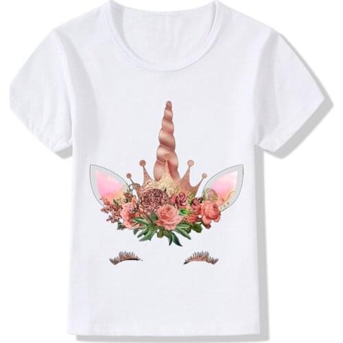 Cute Unicorn Face Design Children Funny T shirt Baby Boys Girls Harajuku Summer White T-shirt Kids Cartoon Clothes,HKP5177