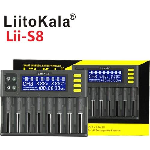 LiitoKala lii-S8 Battery Charger Li-ion 3.7V NiMH 1.2V Li-FePO4 3.2V IMR 3.8V charger for 18650 26650 21700 26700 AA AAA
