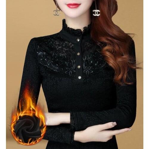 Woman Tshirts Lace Long Sleeve Turtleneck Top T-shirt Tops Mujer Camisetas