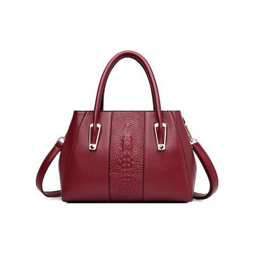 Women pu leather alligator top-handle bag for female black burgundy khaki blue one shoulder satchel handbag