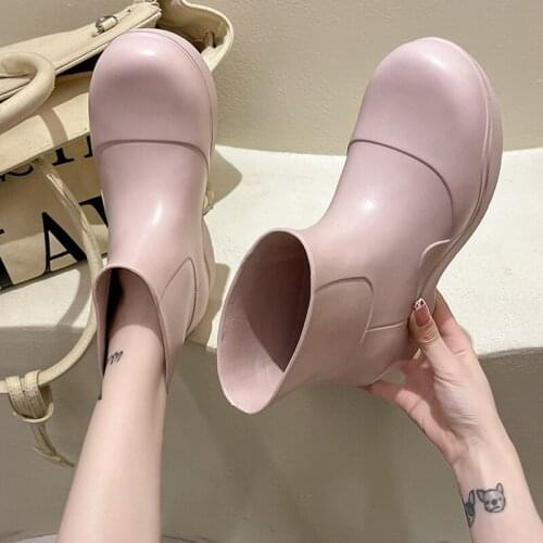 Womens Rubber Boots Non Slip Waterproof Shoe Solid Ladies Platform Shoes Round Toe Comfortable Galoshes for Female 2021 Rain