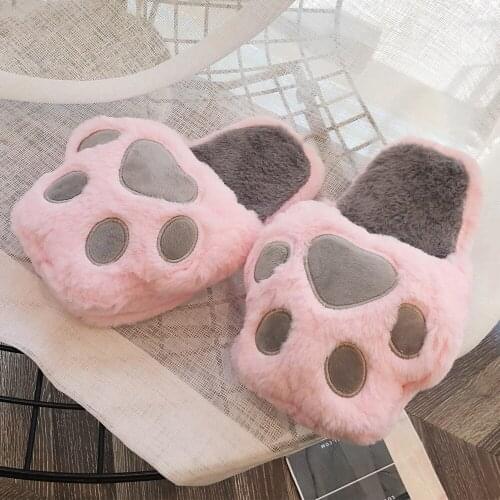Women winter warm home slippers indoor Non-Slip Home Shoes Sweet Cartoon Bear Paw Women slides Lovely Animals Plush