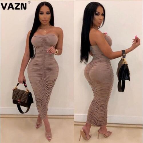 VAZN Strapless Vintage Office Lady Silm Age Reduction Sexy Night Club Party Dress 2019 Sleeveless dress Women Dress