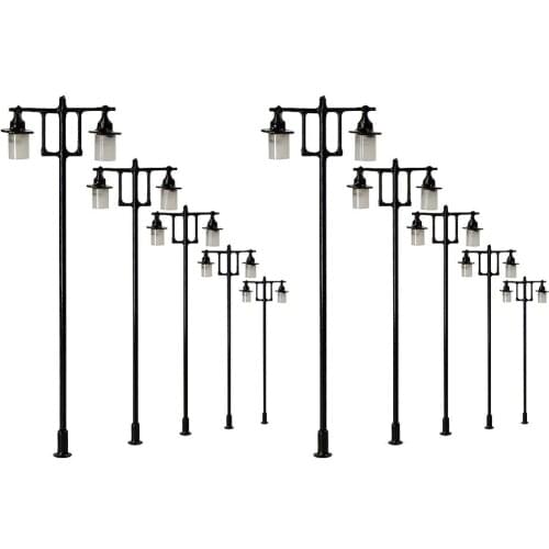 10pcs Model Train 1:87 Lamp Post Street Lights HO OO Scale LEDs Two-lights 8.7cm Railway Layout L612