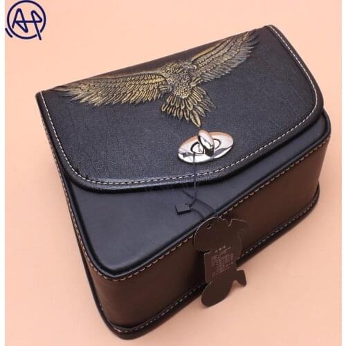 1x For Honda Yamaha Suzuki Harley Sportster XL 883 Black PU Leather Saddle Bag Motorcycle Luggage Eagle Right Side Saddle Bag