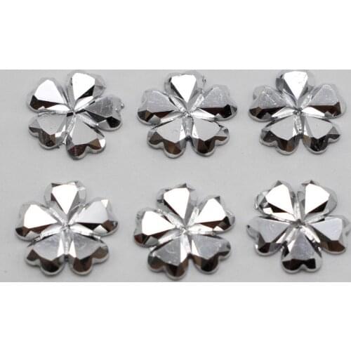 200 Silver Colour Flatback Resin Glitter Faceted Flower Cabochons 12mm No Hole
