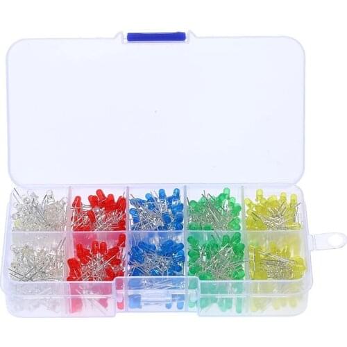 200pcs LED light emitting diode electronic components 3mm/5mm various colors DIY classification kit white yellow red blue green