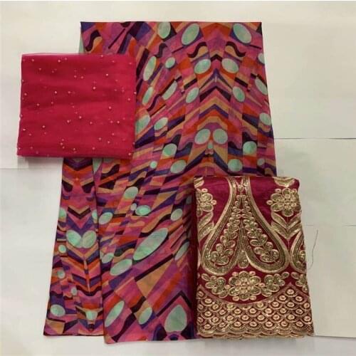 2020 Latest Fashion High Quality 100% Cotton Embroidery 2+5+2 Yards Lace Fabric 3 Piece Set For Womens Dress!LXF9988