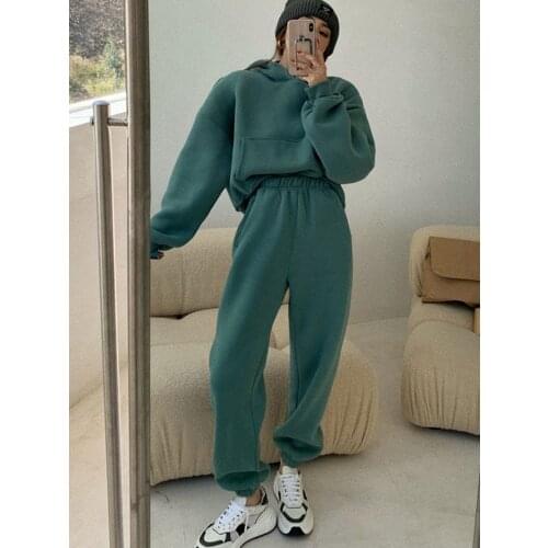 2021 Spring Women Hoodies Sweatshirt Tracksuit Fleece Cotton 2 Pieces Sets Pants Suits