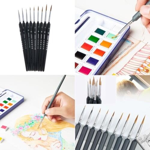 9pcs/set Miniature Paint Brush Set Hook Line Pen Professional Weasel Hair Oil Acrylic Brushes DIY Art Supplies Hand Painted