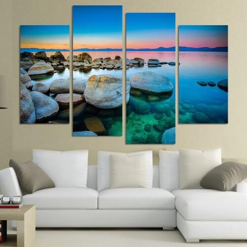 Unframed 4 Piece The sea and stone Modern Home Wall Decor Canvas Picture Art Print Painting On Canvas