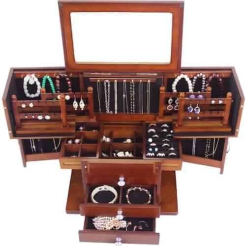 Large wood jewelry box Princess European style retro multifunctional cosmetic box wedding gift storage box makeup organizer case