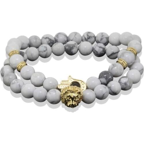 New Arrival Natural Stone Beads Buddha Yoga Skull Bracelets for Men Women Jewelry 24K Gold Lion Head Bracelets Pulseras Mujer